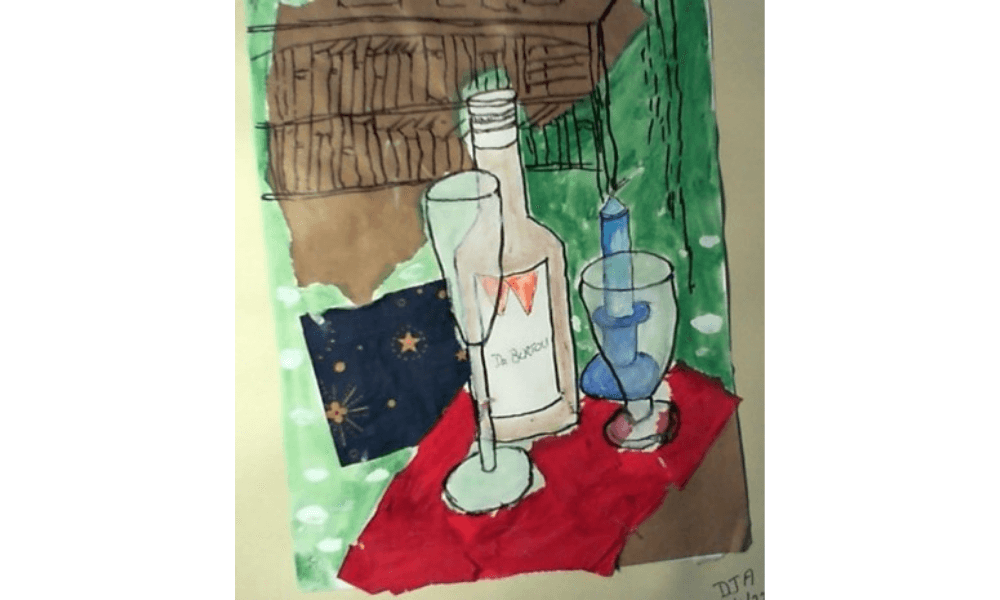 painting of glasses and bottle
