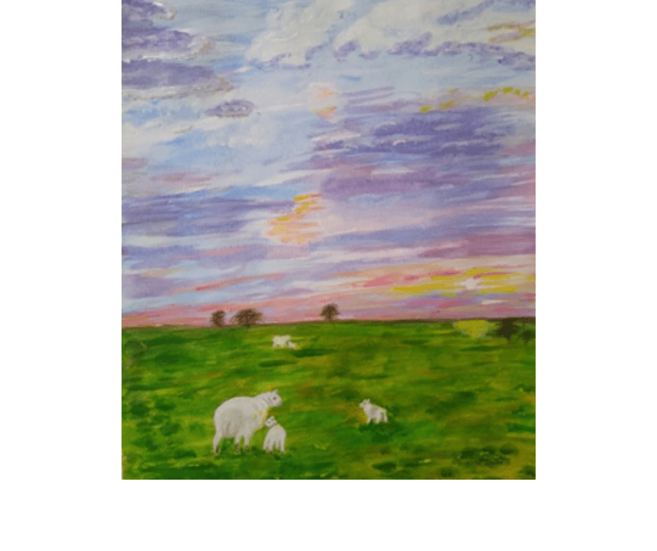 Painting of sheep in field
