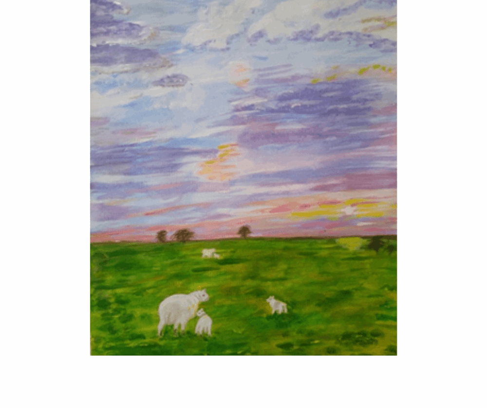 Painting of sheep in field
