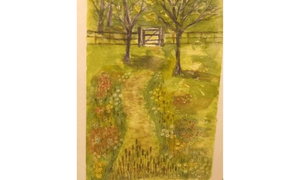 Watercolour painting in field 