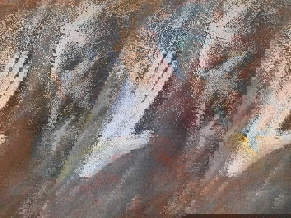 Abstract painting of hand and bird