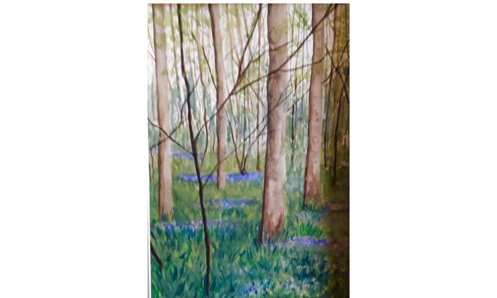 Watercolour painting of bluebells