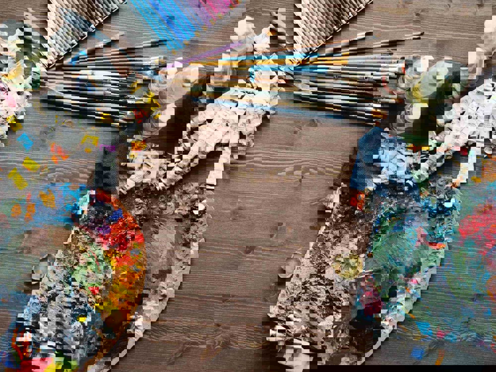 Brushes and paint palettes