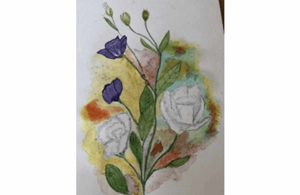 Painting of blue and white roses