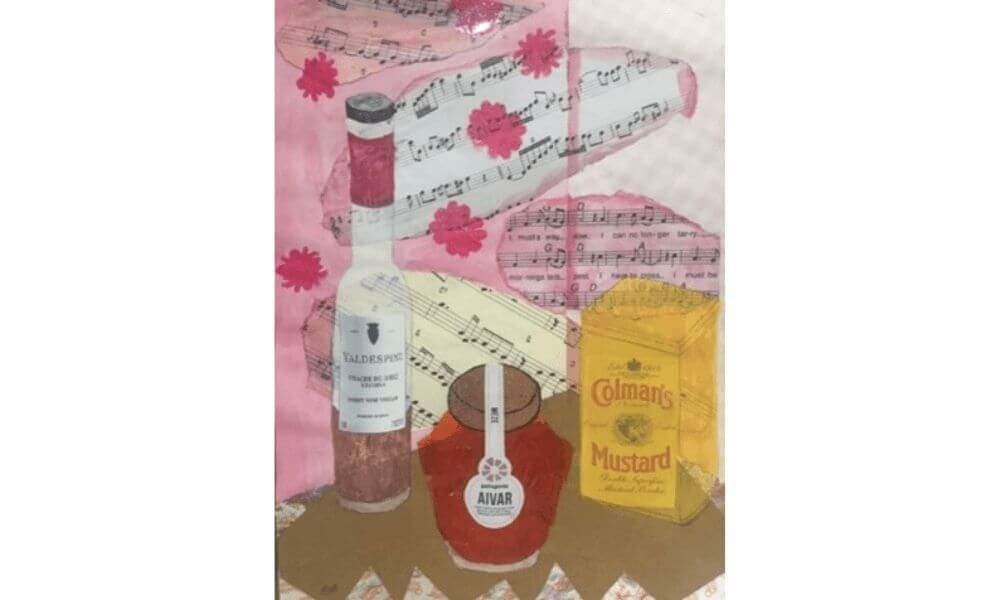 Collage and drawing of containers