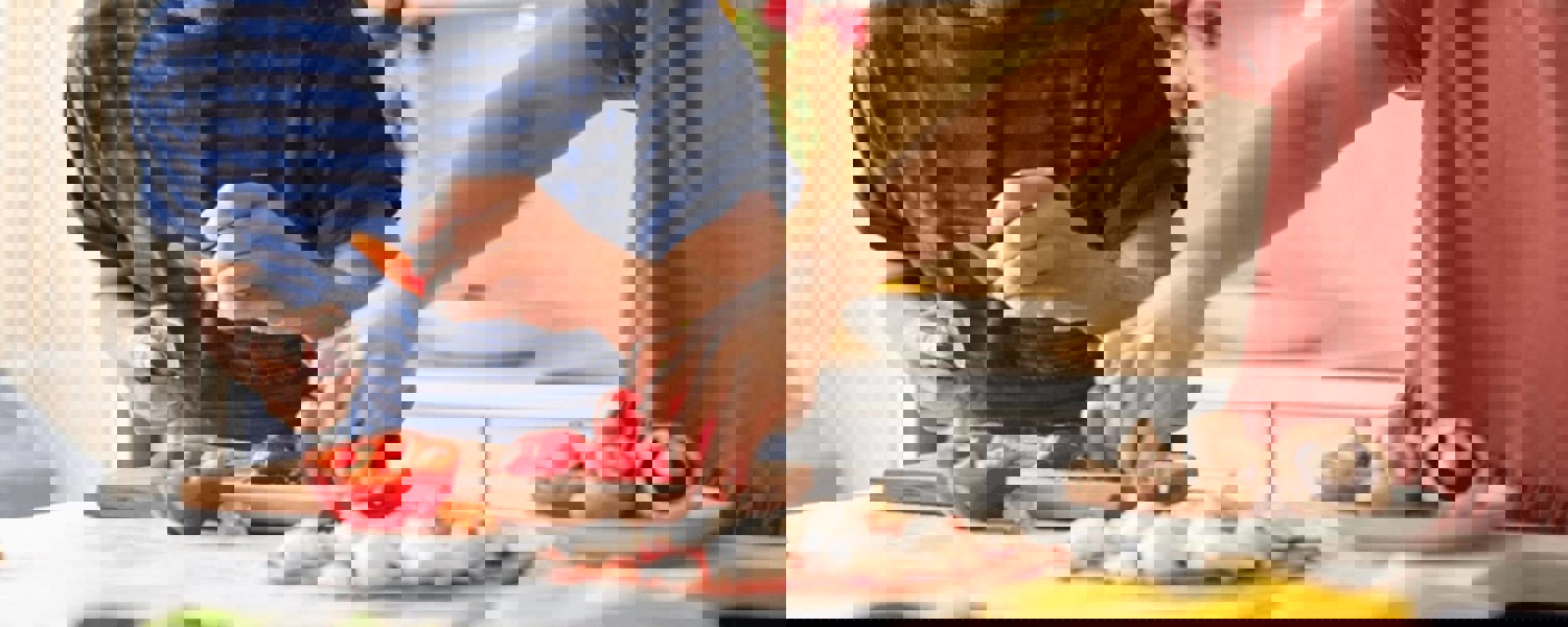 Close up of chopping vegetables 