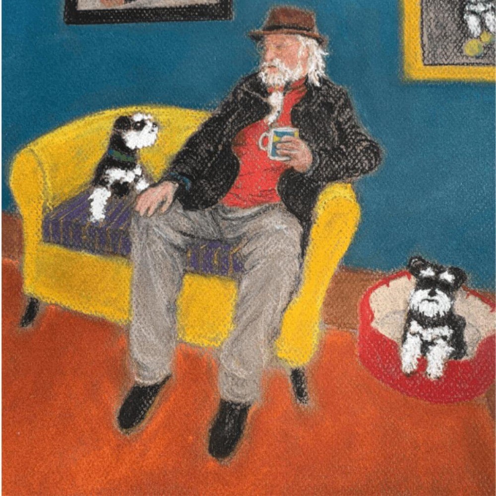 Learner watercolour painting of a man in an armchair