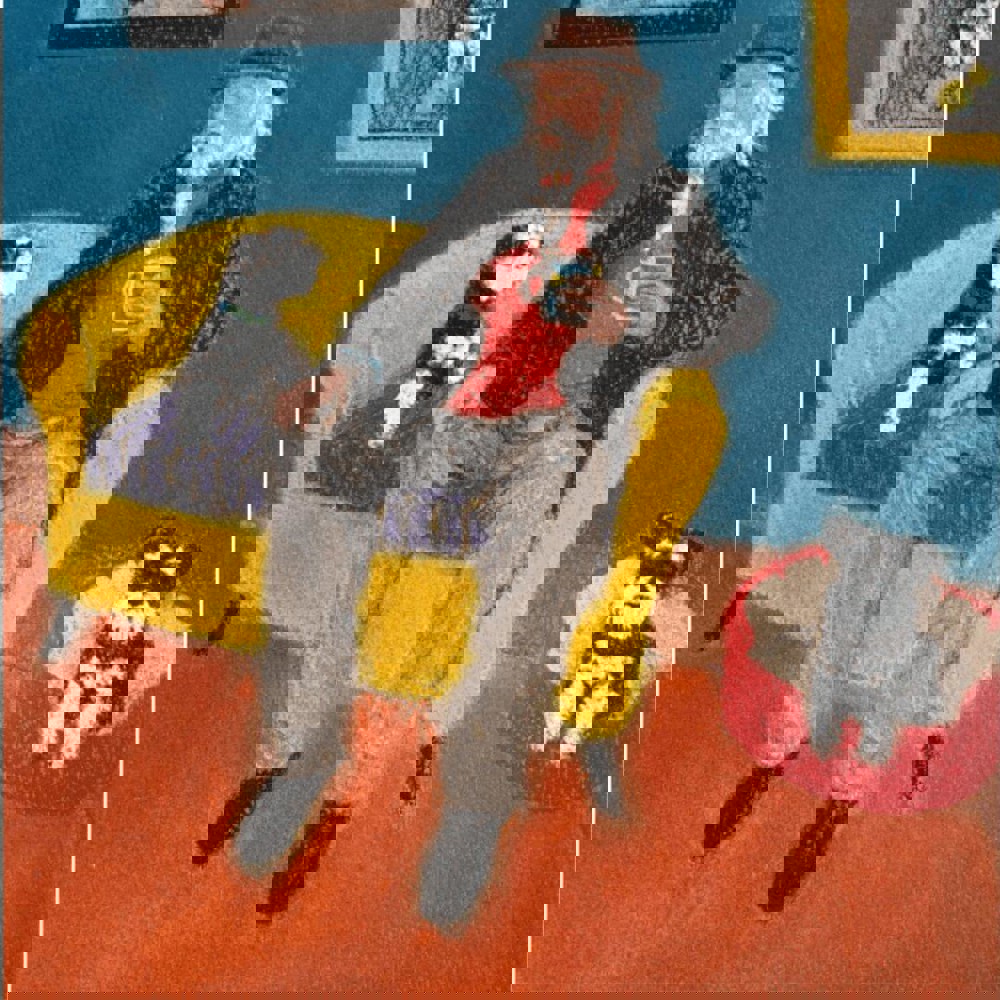 Learner watercolour painting of a man in an armchair