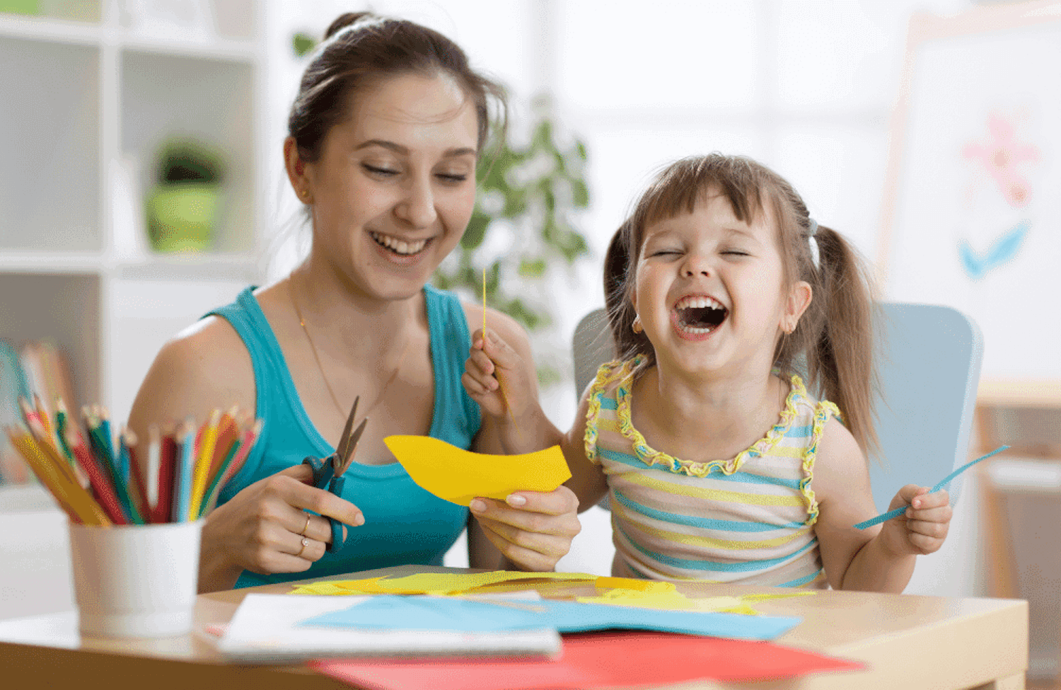 Parent and child making crafts