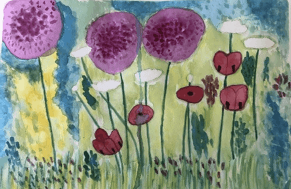 Painting of poppies in field