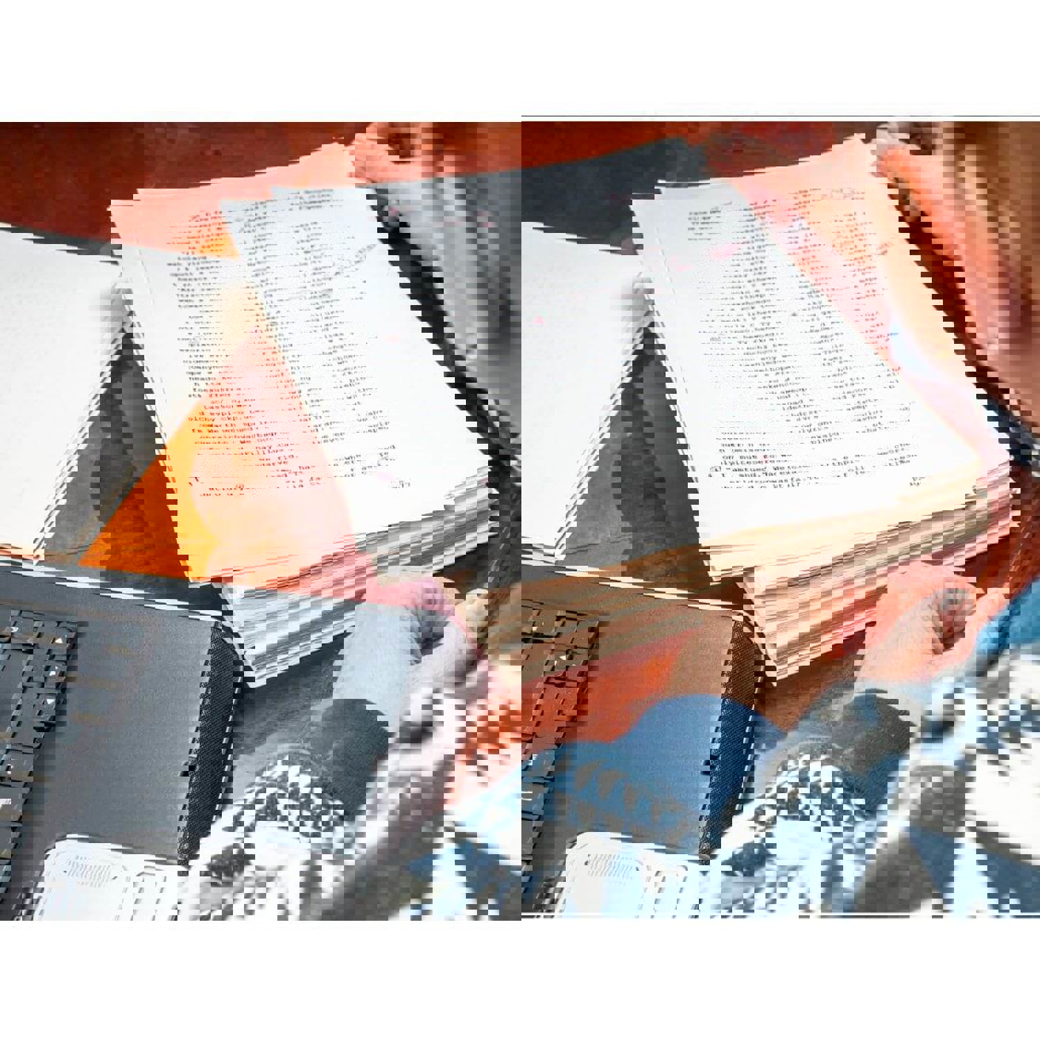 Person proof reading text