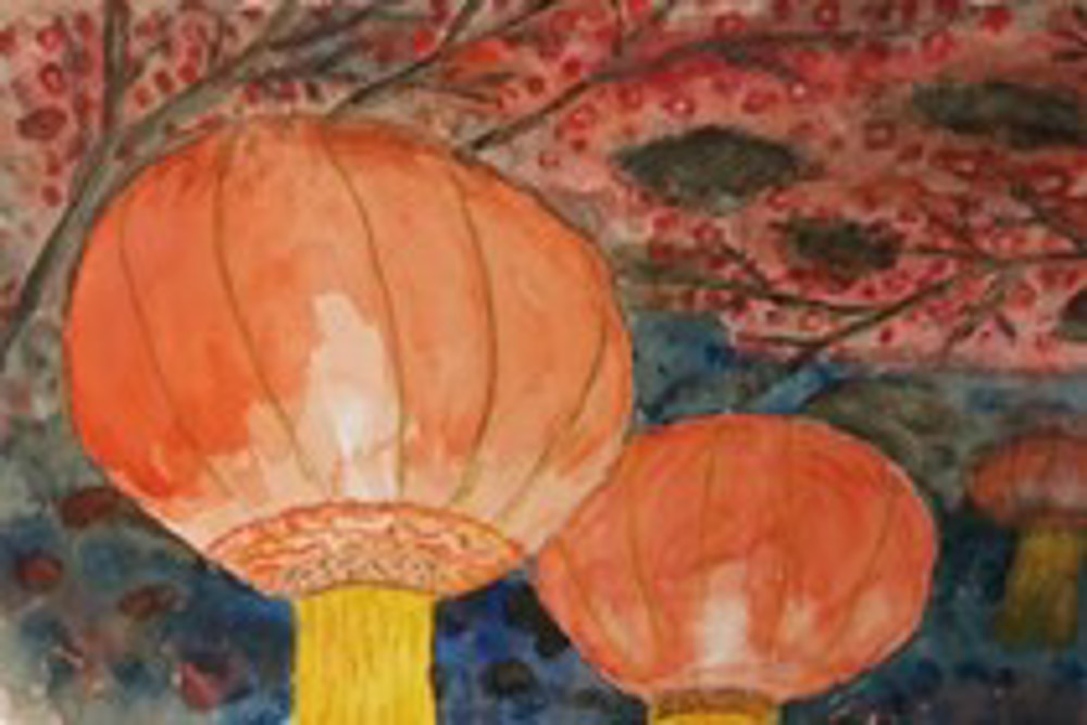 Watercolour painting of Chinese lanterns