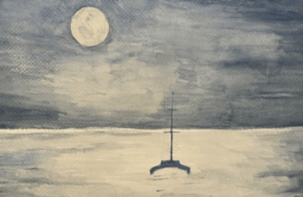 Painting of moon at sea