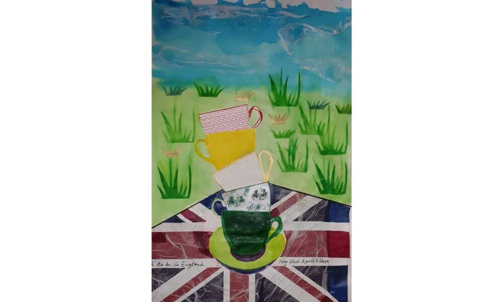 Painting of teacups and union jack