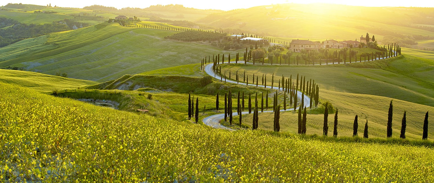 Winding roads in Italian countryside