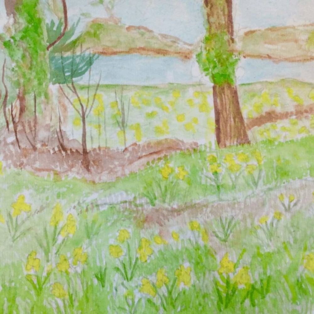 Learner watercolour painting of a landscape