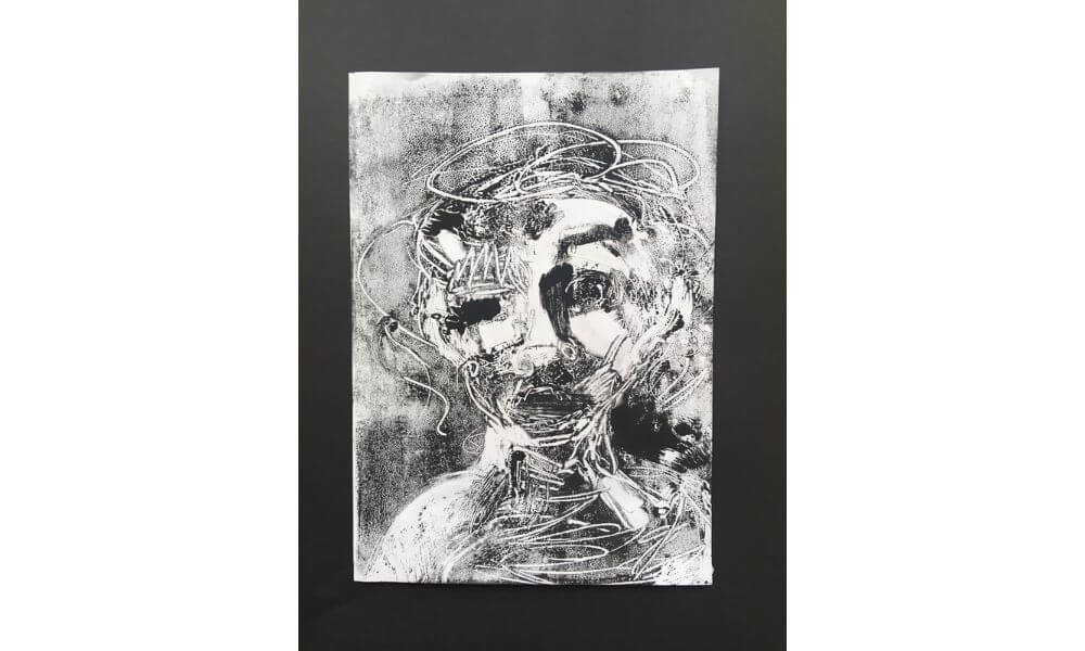 Black and white drawing of face