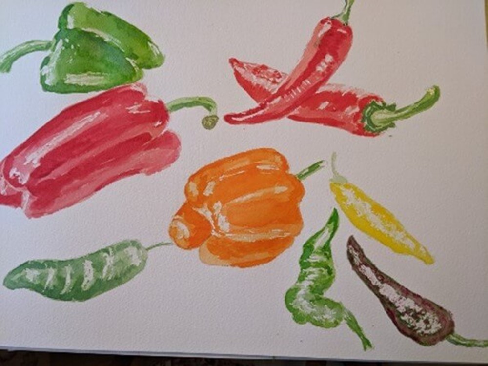 Watercolour painting of peppers