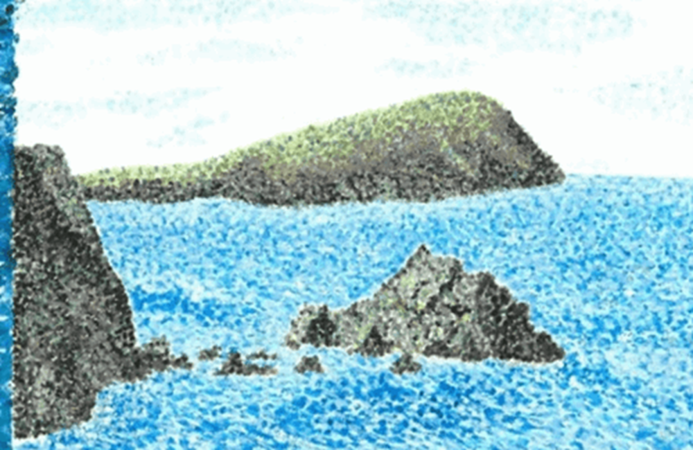 Painting of cliffs at sea