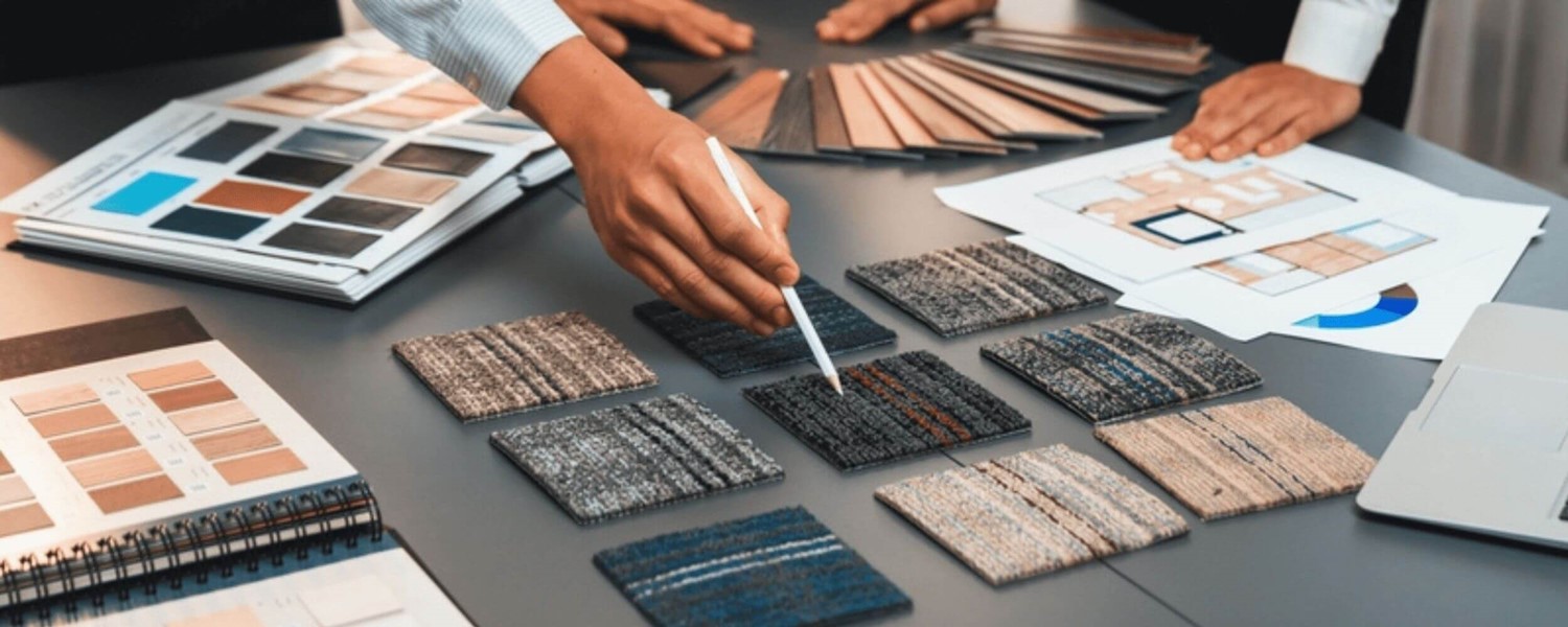 Person pointing at fabric samples