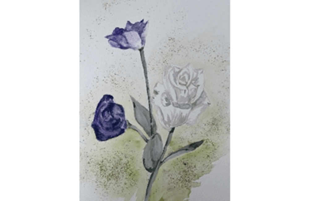Painting of blue and white roses