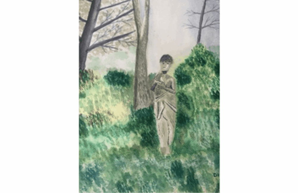 Drawing of person in woods