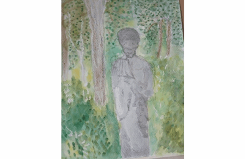 Drawing of person in woods