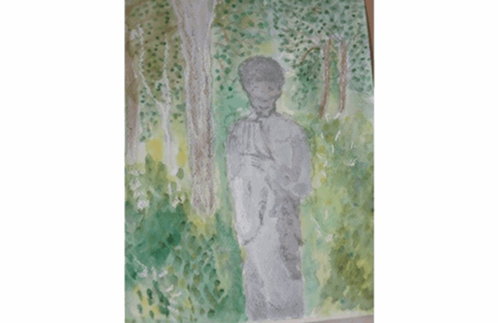 Drawing of person in woods