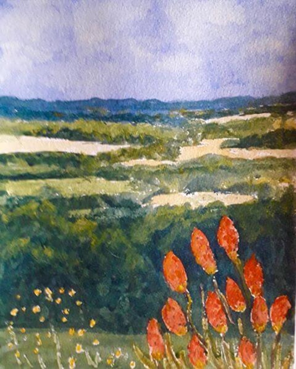 Watercolour painting of field