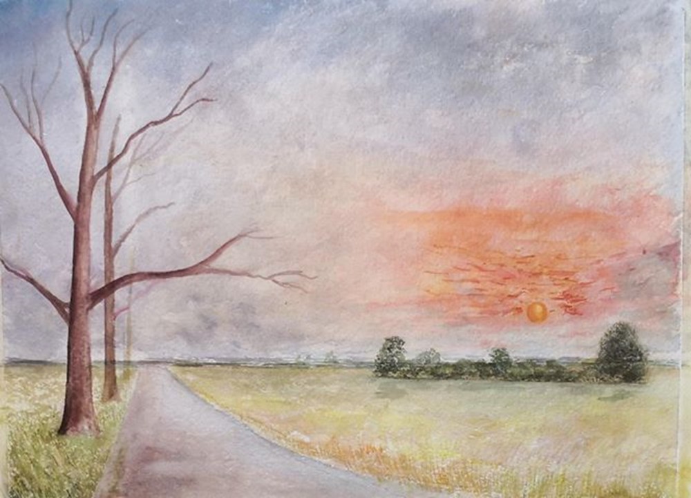 Learner painting of a countryside scene