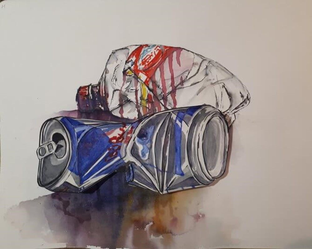 Drawing of can and bottle