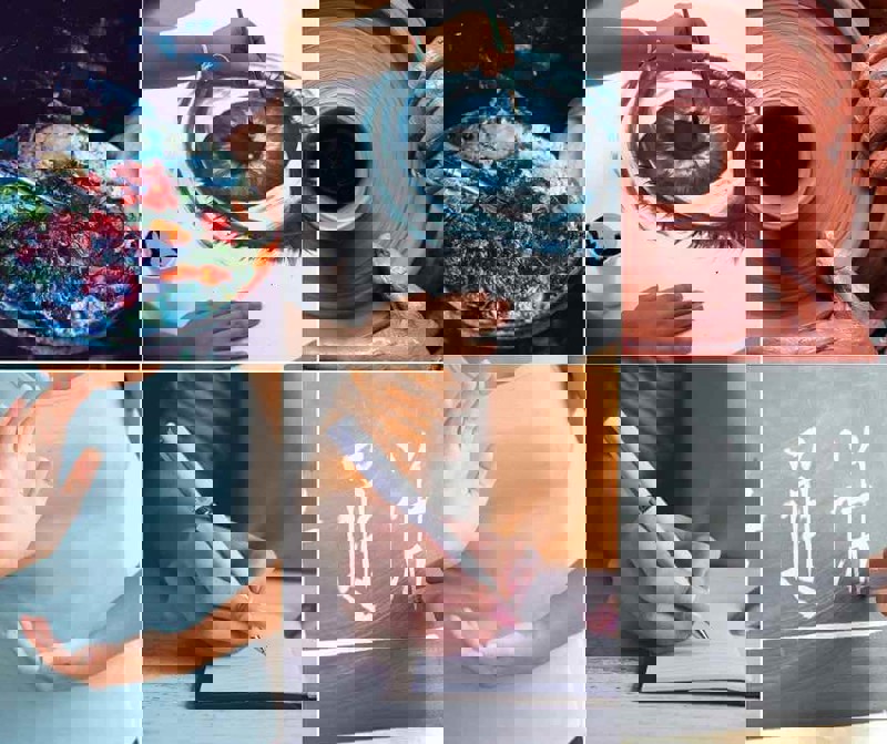 Square tiles of paint, art, pottery, fitness, writing and Chinese language