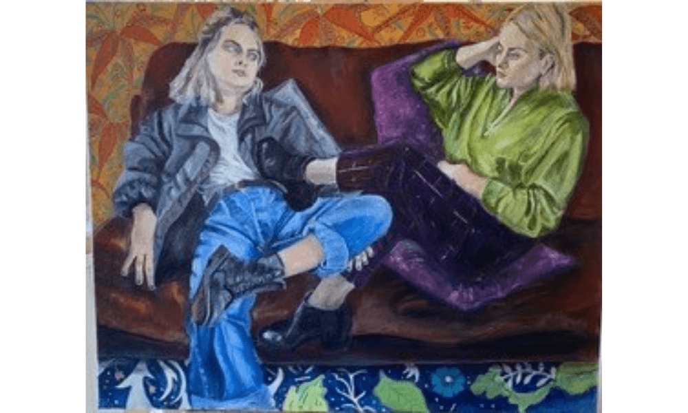 Painting of two women on sofa