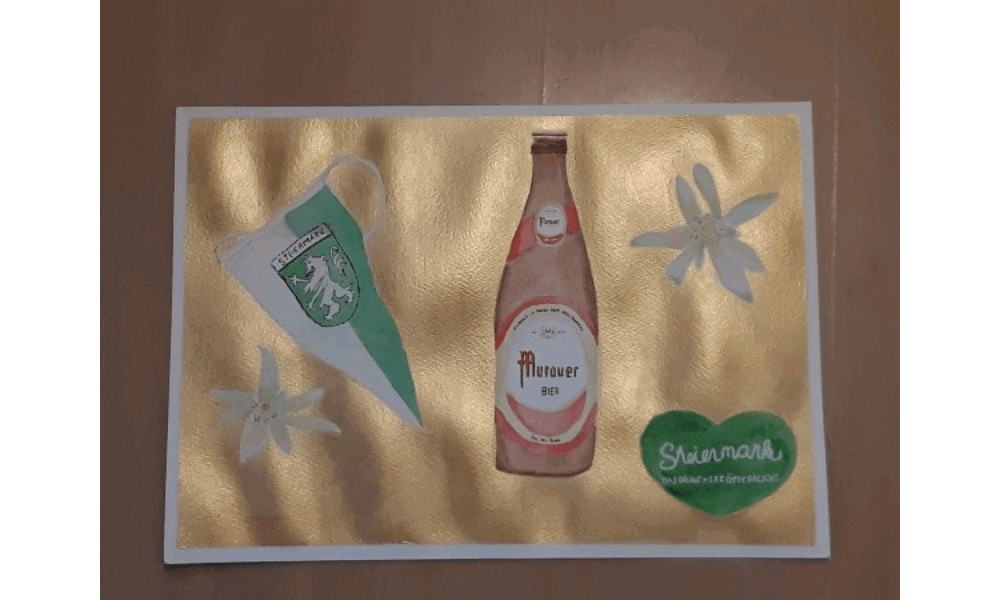 Painting of bottle and flag