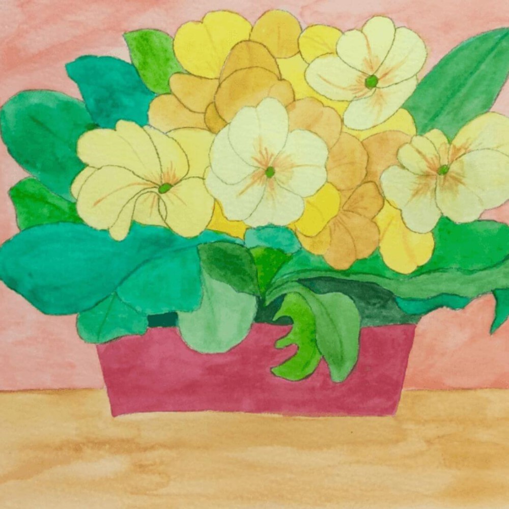 Learner watercolour painting of flowers