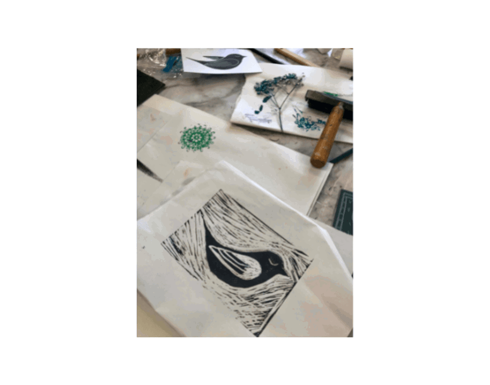 Printmaking bird art