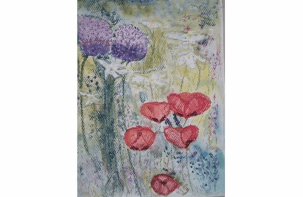 Painting of poppies in field