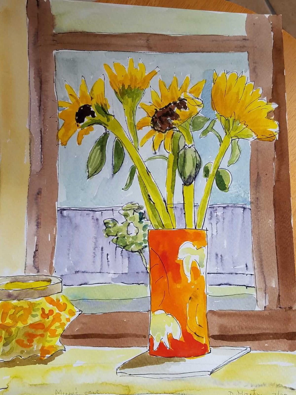 Student work of a sunflower drawing from a drawing course