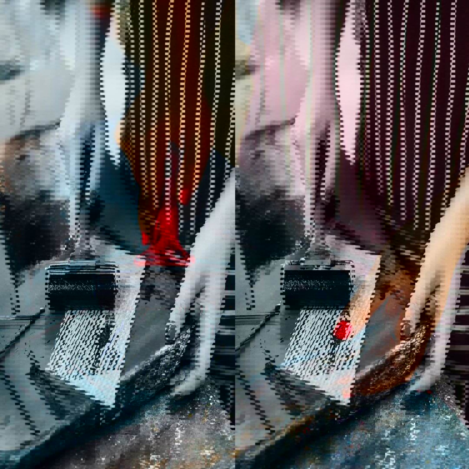 Person making a linocut print