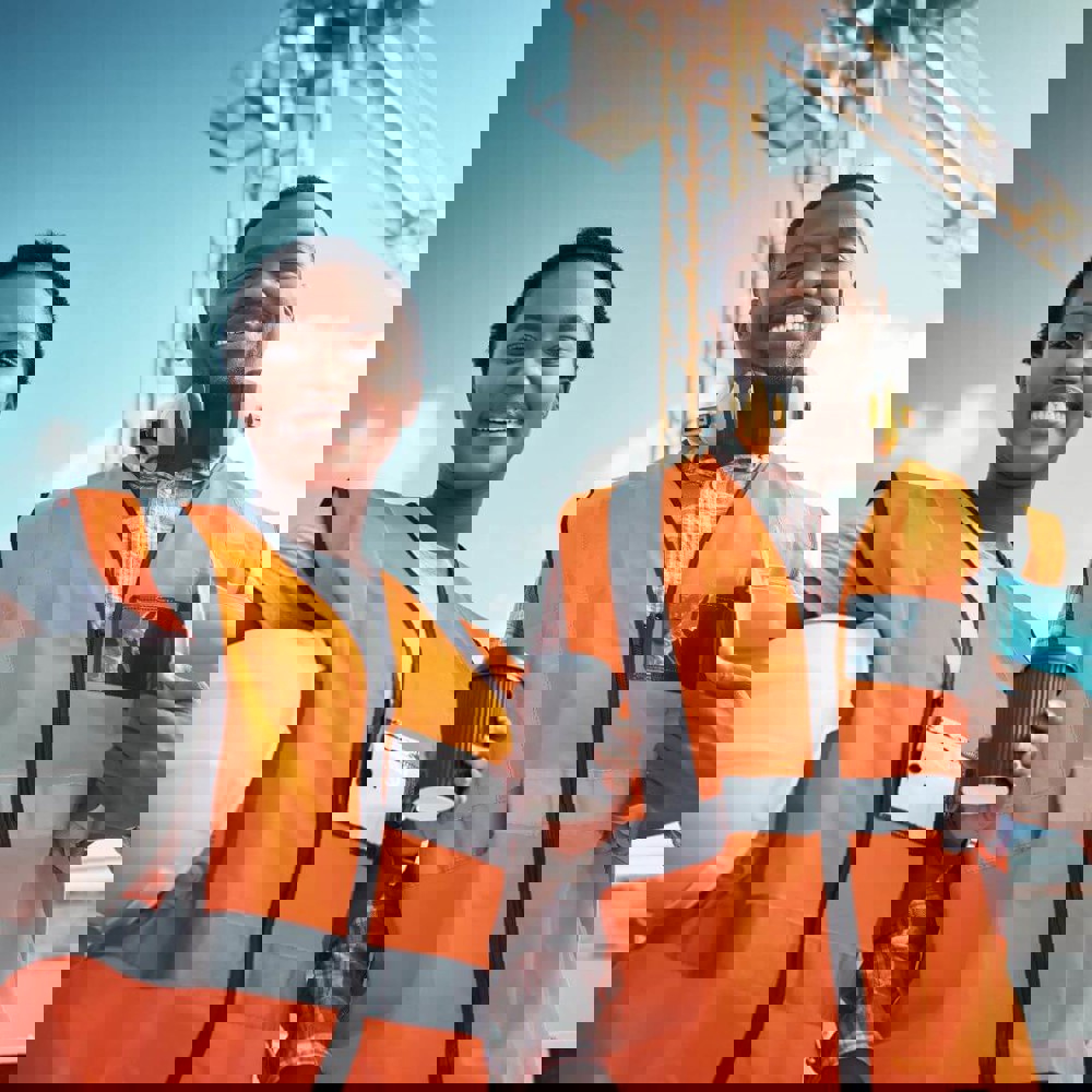 Young female and male construction workers