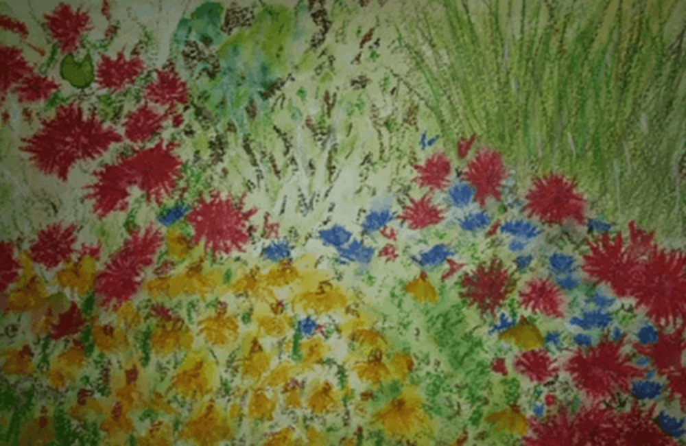 Painting of flowers in field