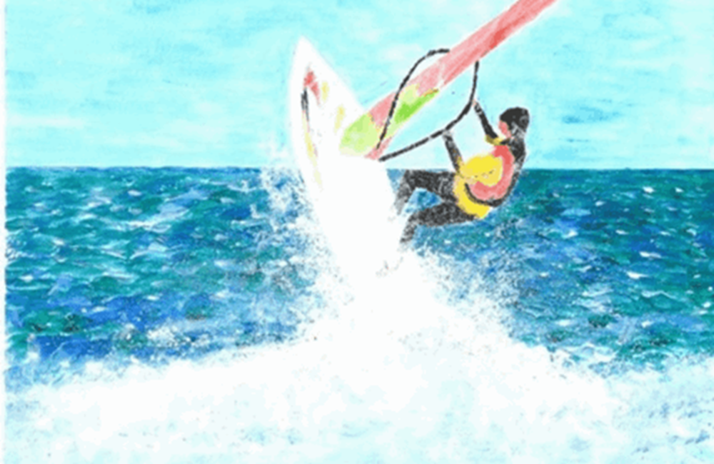 Painting of person surfing