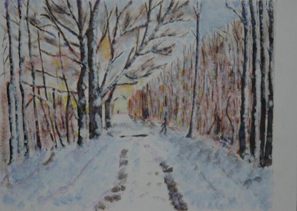 Painting of trees in snow