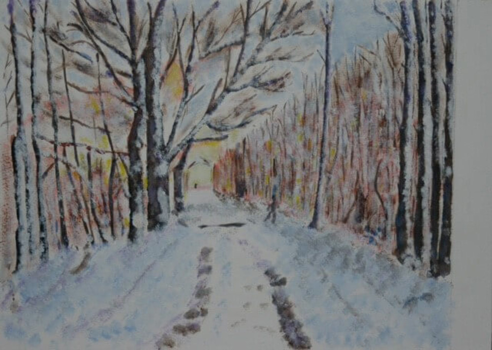 Painting of trees in snow