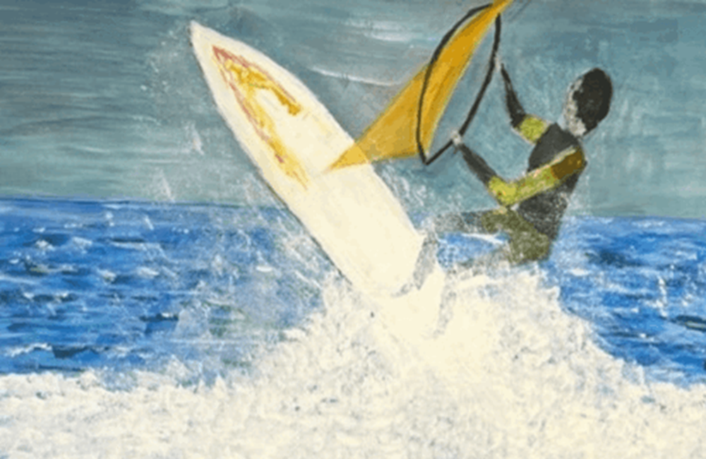 Painting of person surfing
