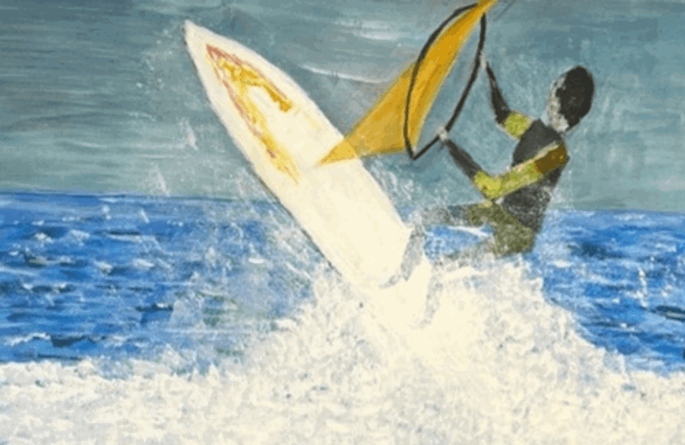 Painting of person surfing