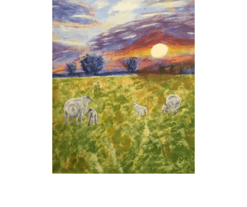 Painting of sheep in field