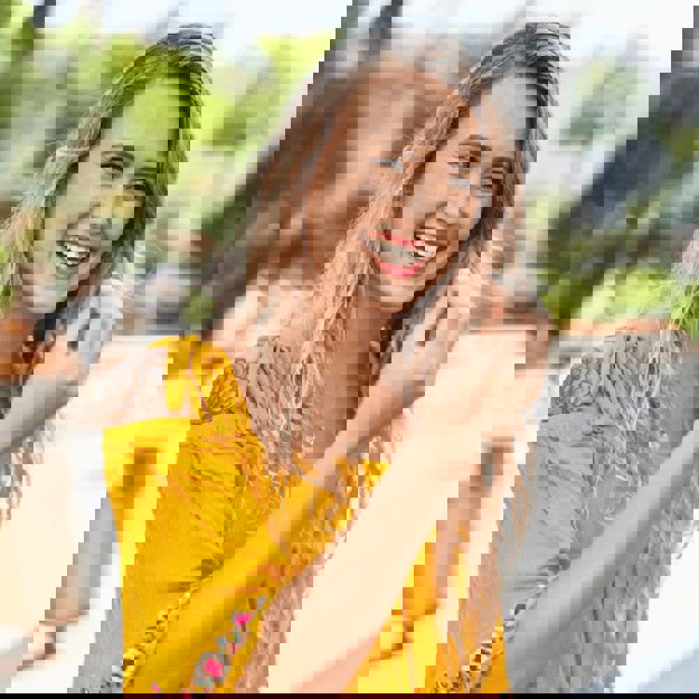 Lady using hand gestures