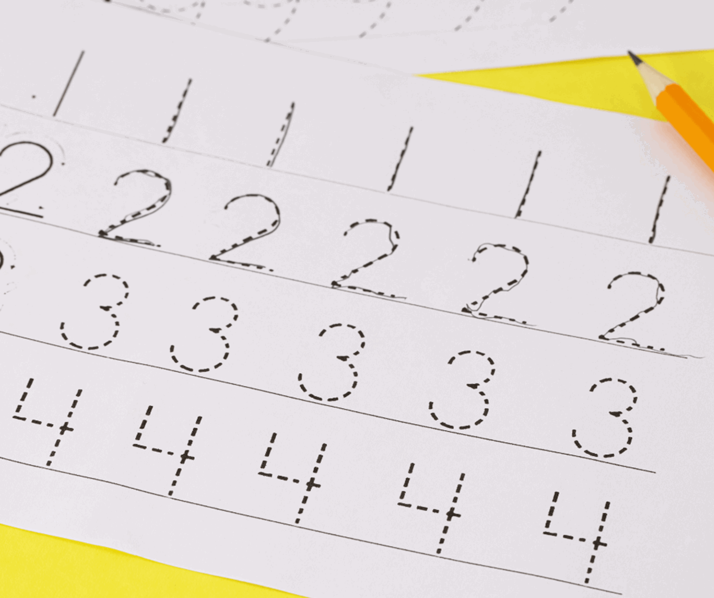 Numbers 1-4 written with dots