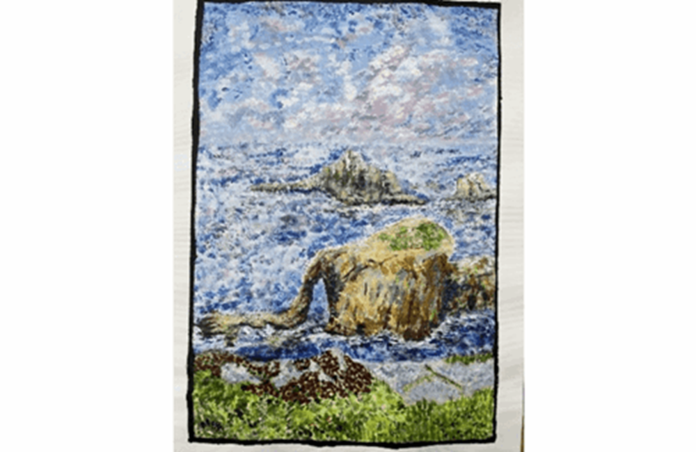 Painting of cliffs at sea